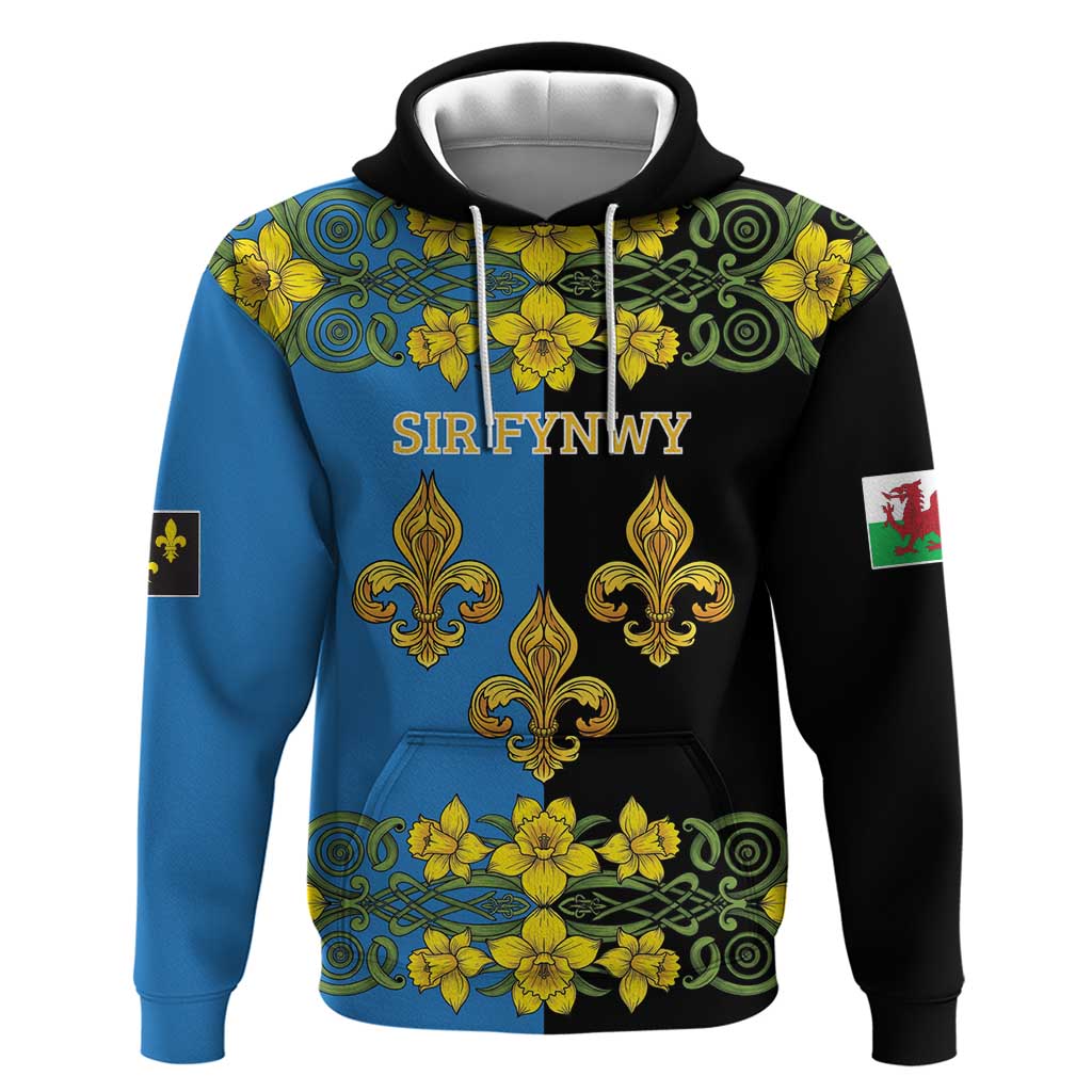 Personalized Monmouthshire Wales Zip Hoodie Sir Fynwy Flag With Welsh Daffodil - Wonder Print Shop