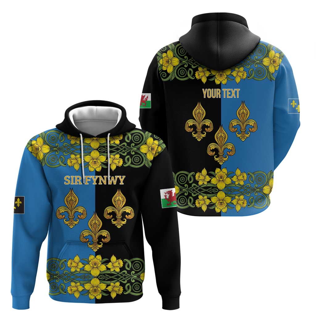 Personalized Monmouthshire Wales Zip Hoodie Sir Fynwy Flag With Welsh Daffodil - Wonder Print Shop