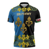 Personalized Monmouthshire Wales Zipper Polo Shirt Sir Fynwy Flag With Welsh Daffodil - Wonder Print Shop