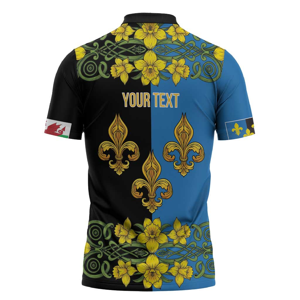 Personalized Monmouthshire Wales Zipper Polo Shirt Sir Fynwy Flag With Welsh Daffodil - Wonder Print Shop