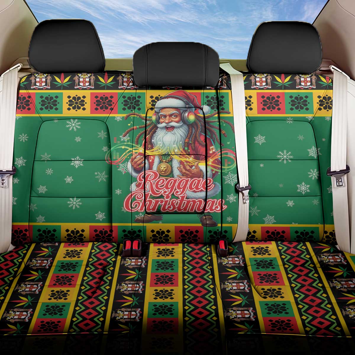 Jamaica Christmas Back Car Seat Cover Reggae Santa with Dreadlocks Design - Wonder Print Shop