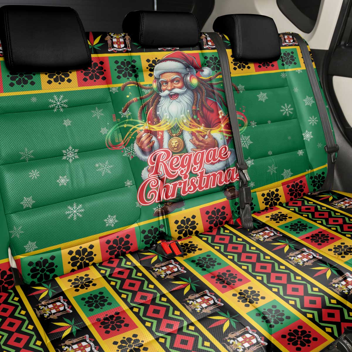 Jamaica Christmas Back Car Seat Cover Reggae Santa with Dreadlocks Design - Wonder Print Shop