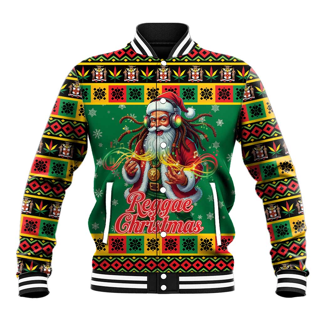 Jamaica Christmas Baseball Jacket Reggae Santa with Dreadlocks Design - Wonder Print Shop