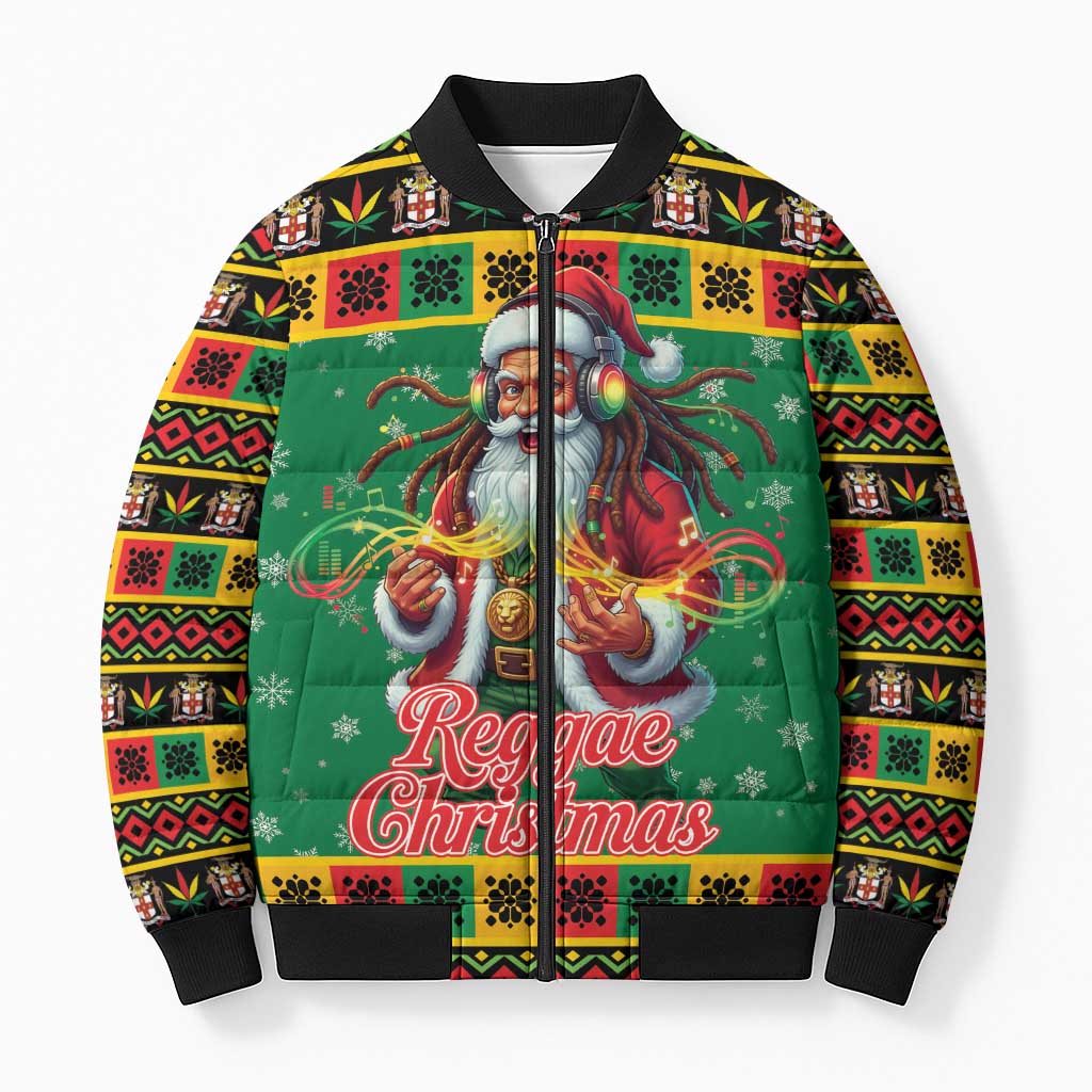 Jamaica Christmas Bomber Puffer Jacket Reggae Santa with Dreadlocks Design - Wonder Print Shop