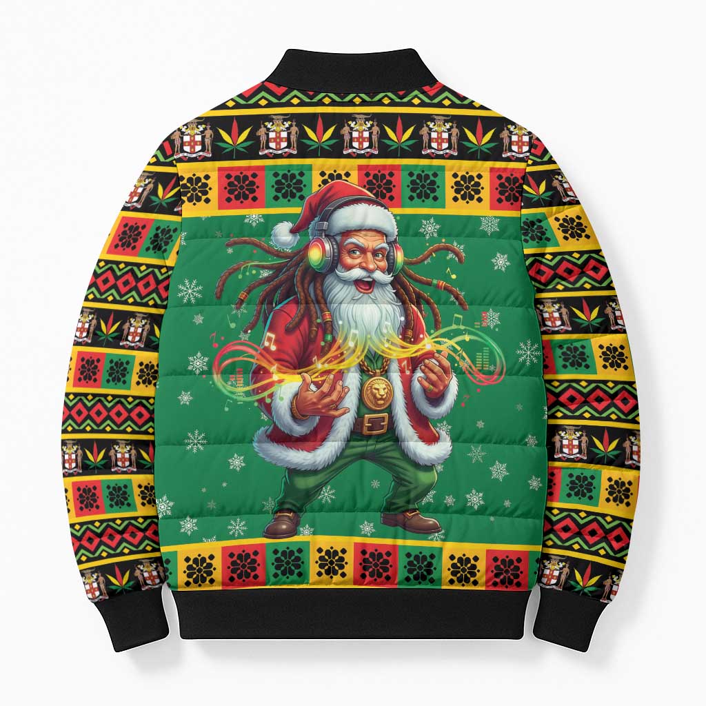 Jamaica Christmas Bomber Puffer Jacket Reggae Santa with Dreadlocks Design - Wonder Print Shop