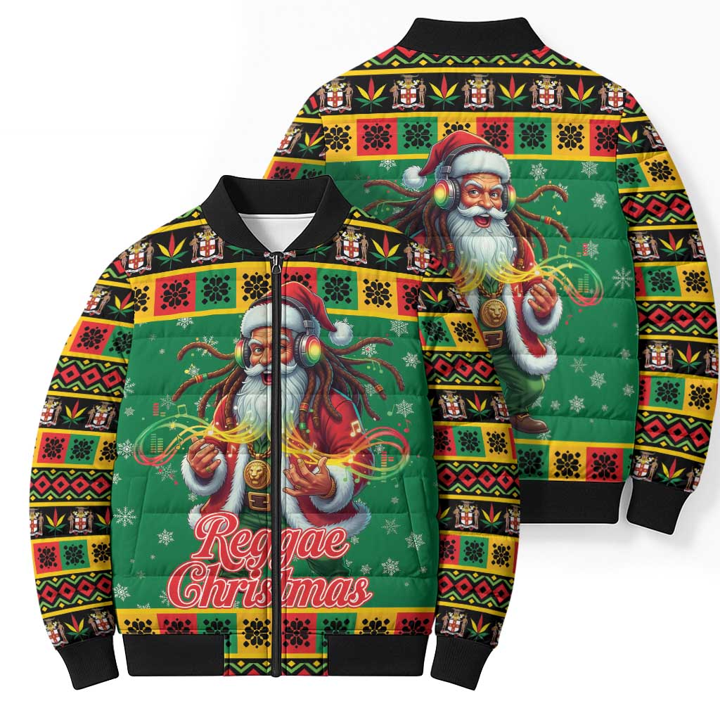 Jamaica Christmas Bomber Puffer Jacket Reggae Santa with Dreadlocks Design - Wonder Print Shop