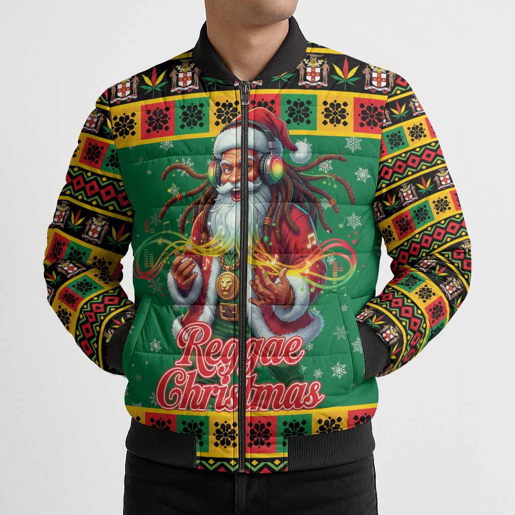 Jamaica Christmas Bomber Puffer Jacket Reggae Santa with Dreadlocks Design - Wonder Print Shop