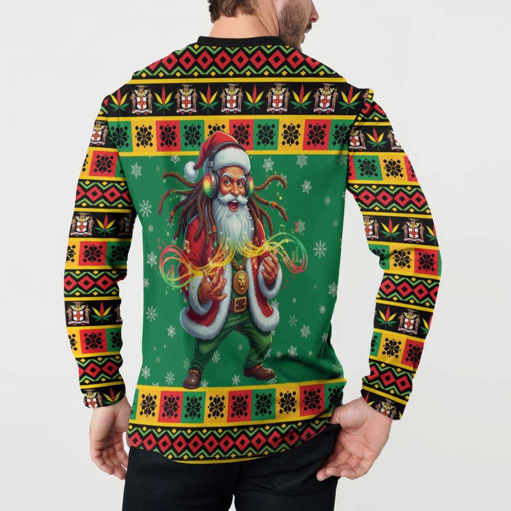 Jamaica Christmas Button Sweatshirt Reggae Santa with Dreadlocks Design - Wonder Print Shop
