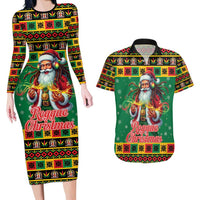 Jamaica Christmas Couples Matching Long Sleeve Bodycon Dress and Hawaiian Shirt Reggae Santa with Dreadlocks Design - Wonder Print Shop