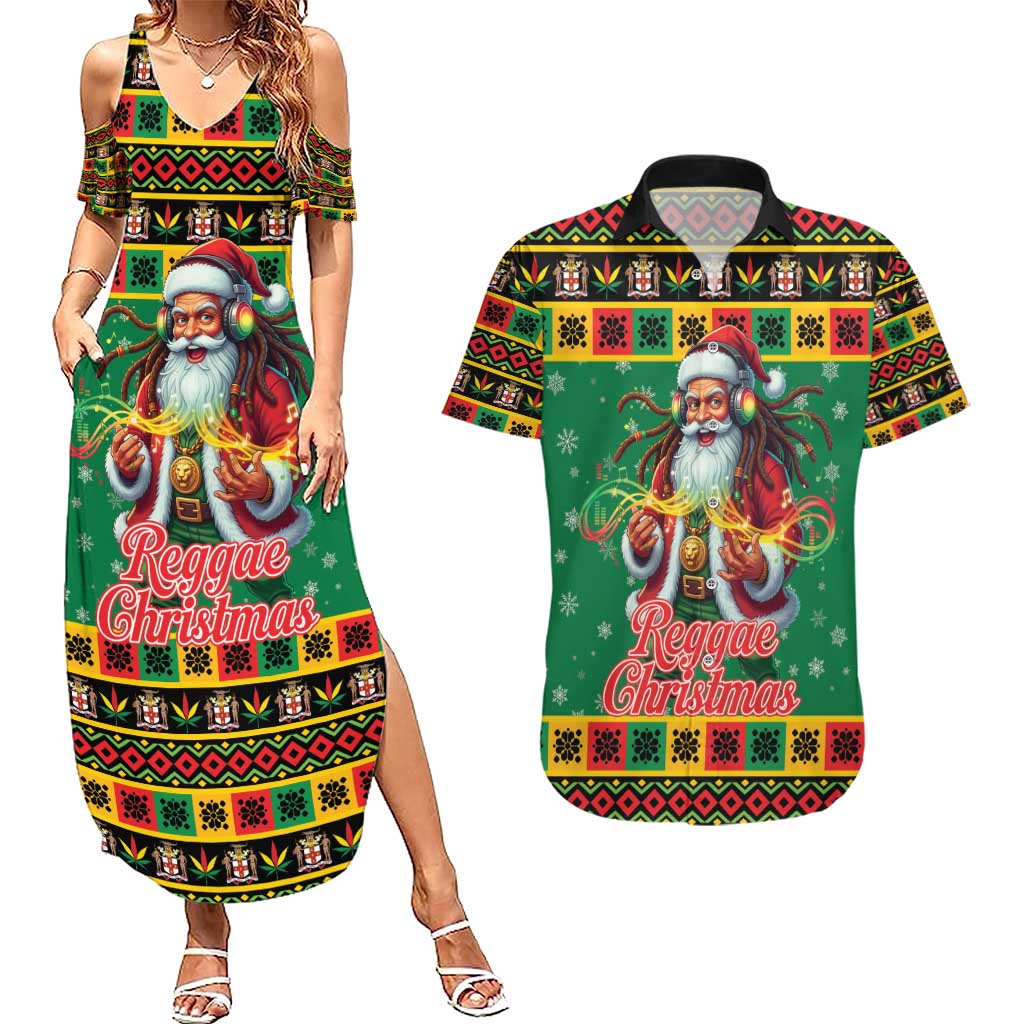 Jamaica Christmas Couples Matching Summer Maxi Dress and Hawaiian Shirt Reggae Santa with Dreadlocks Design - Wonder Print Shop