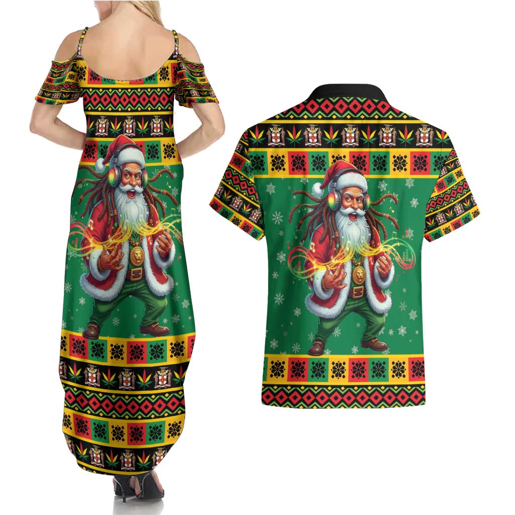 Jamaica Christmas Couples Matching Summer Maxi Dress and Hawaiian Shirt Reggae Santa with Dreadlocks Design - Wonder Print Shop