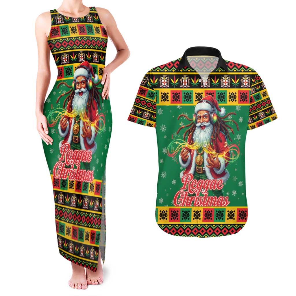 Jamaica Christmas Couples Matching Tank Maxi Dress and Hawaiian Shirt Reggae Santa with Dreadlocks Design - Wonder Print Shop