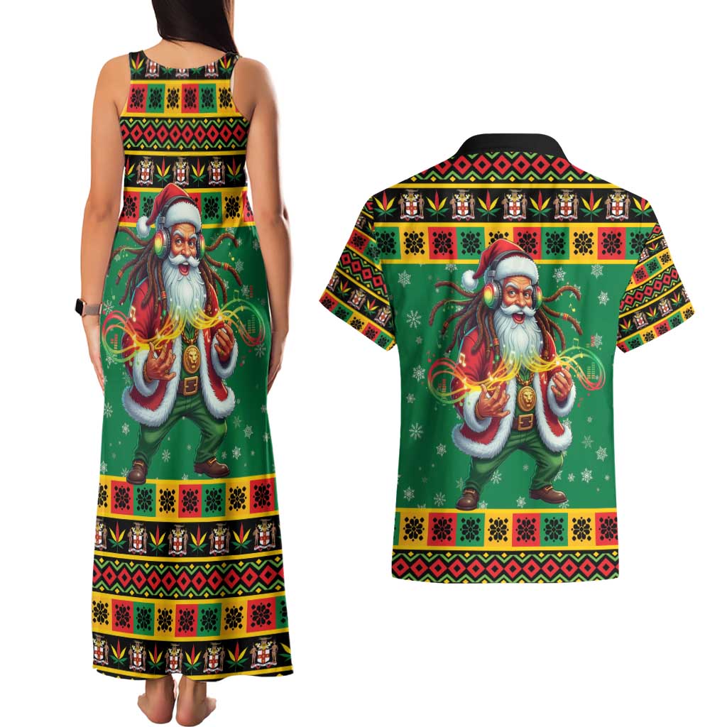 Jamaica Christmas Couples Matching Tank Maxi Dress and Hawaiian Shirt Reggae Santa with Dreadlocks Design - Wonder Print Shop