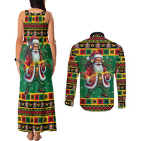 Jamaica Christmas Couples Matching Tank Maxi Dress and Long Sleeve Button Shirt Reggae Santa with Dreadlocks Design - Wonder Print Shop