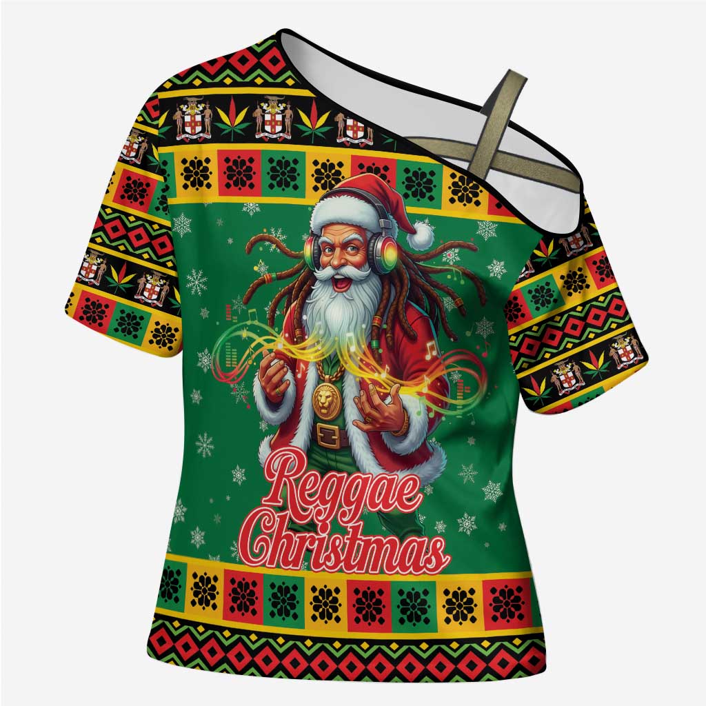 Jamaica Christmas Cross Shoulder Shirt Reggae Santa with Dreadlocks Design - Wonder Print Shop