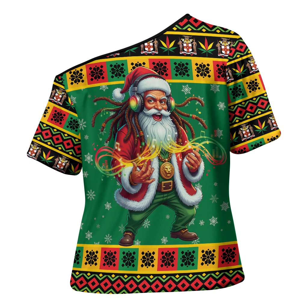 Jamaica Christmas Cross Shoulder Shirt Reggae Santa with Dreadlocks Design - Wonder Print Shop