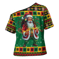 Jamaica Christmas Cross Shoulder Shirt Reggae Santa with Dreadlocks Design - Wonder Print Shop