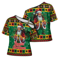 Jamaica Christmas Cross Shoulder Shirt Reggae Santa with Dreadlocks Design - Wonder Print Shop