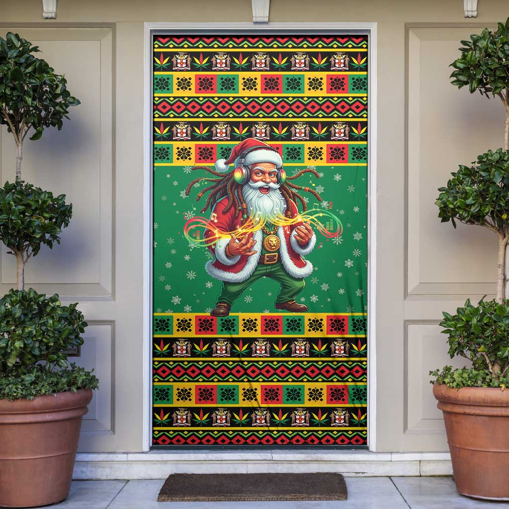 Jamaica Christmas Door Cover Reggae Santa with Dreadlocks Design - Wonder Print Shop