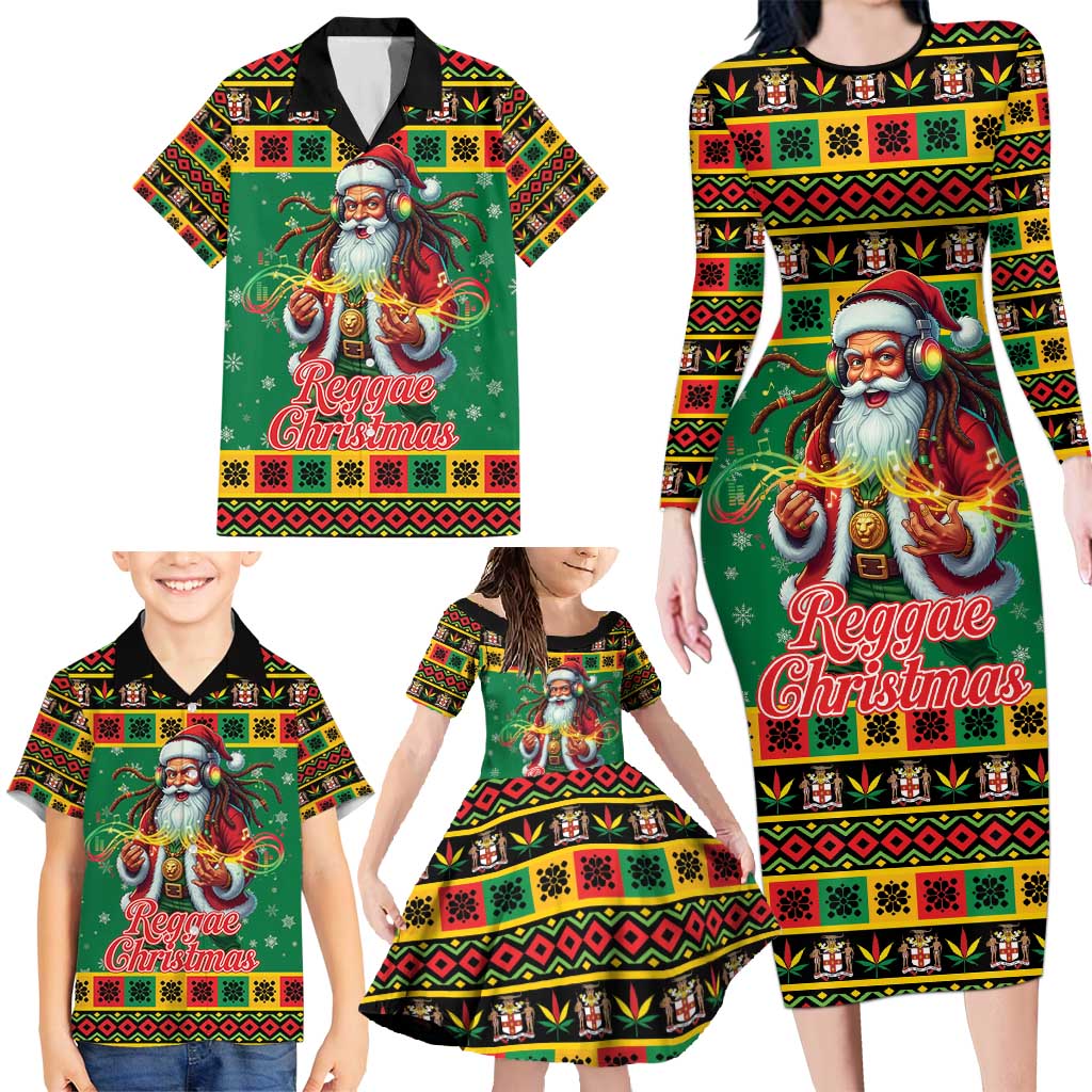 Jamaica Christmas Family Matching Long Sleeve Bodycon Dress and Hawaiian Shirt Reggae Santa with Dreadlocks Design - Wonder Print Shop
