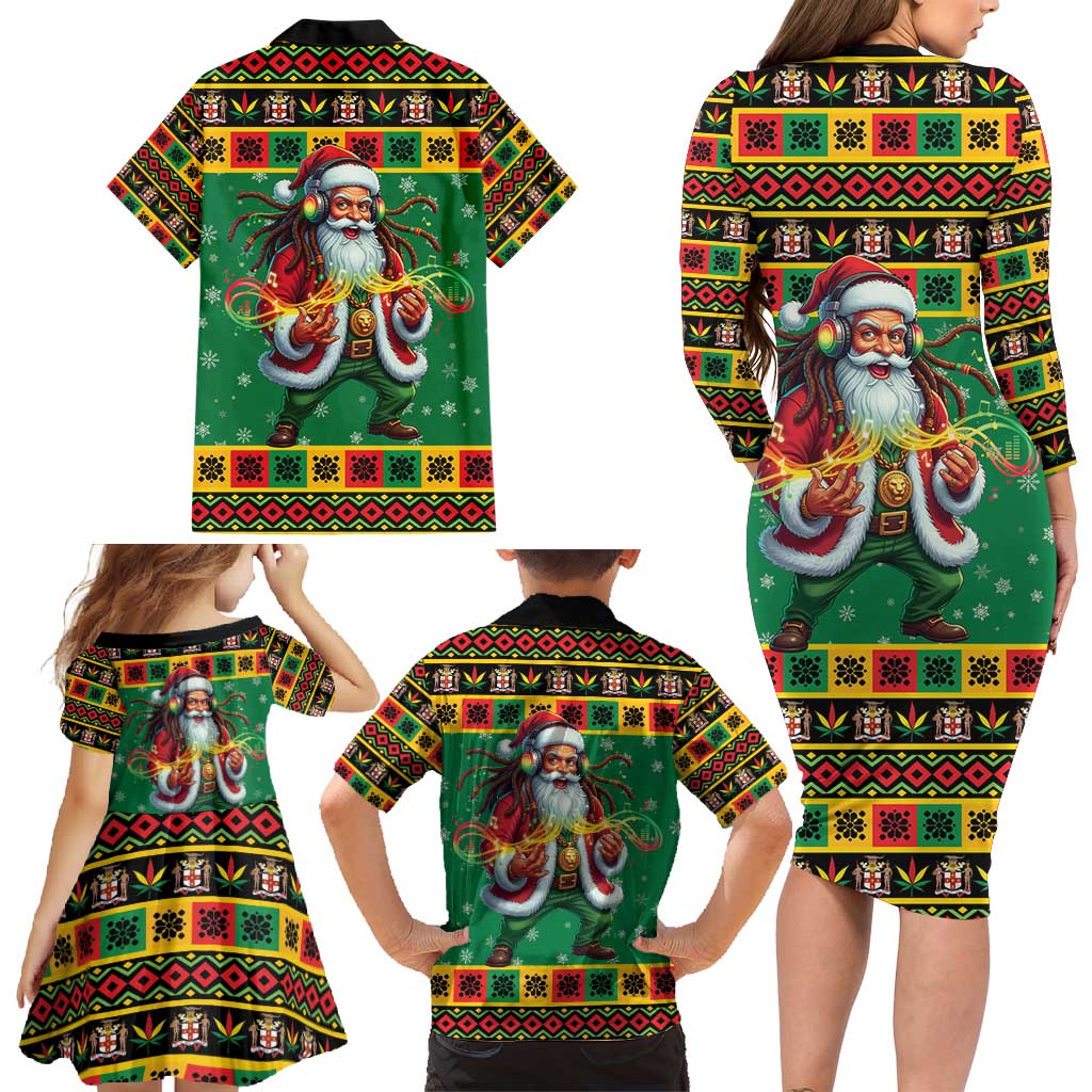 Jamaica Christmas Family Matching Long Sleeve Bodycon Dress and Hawaiian Shirt Reggae Santa with Dreadlocks Design - Wonder Print Shop
