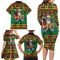 Jamaica Christmas Family Matching Long Sleeve Bodycon Dress and Hawaiian Shirt Reggae Santa with Dreadlocks Design - Wonder Print Shop