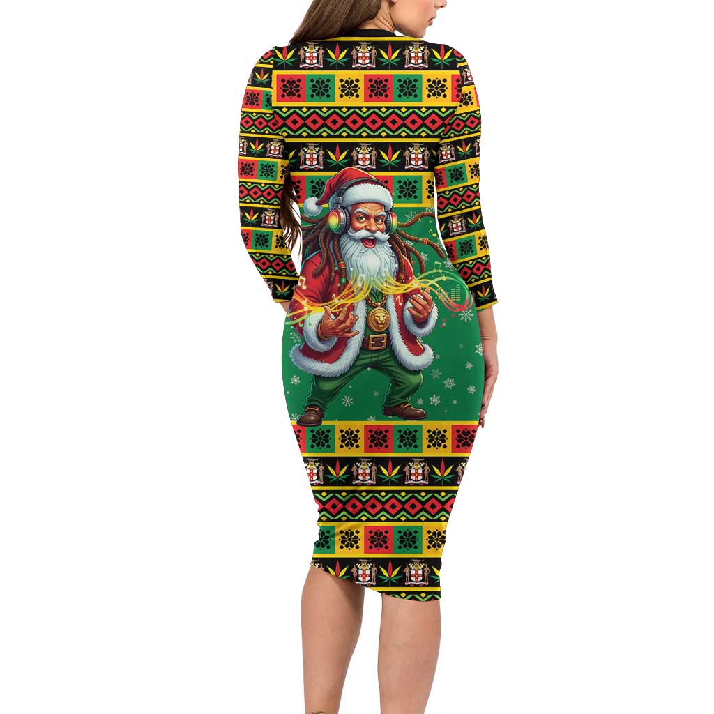Jamaica Christmas Family Matching Long Sleeve Bodycon Dress and Hawaiian Shirt Reggae Santa with Dreadlocks Design - Wonder Print Shop
