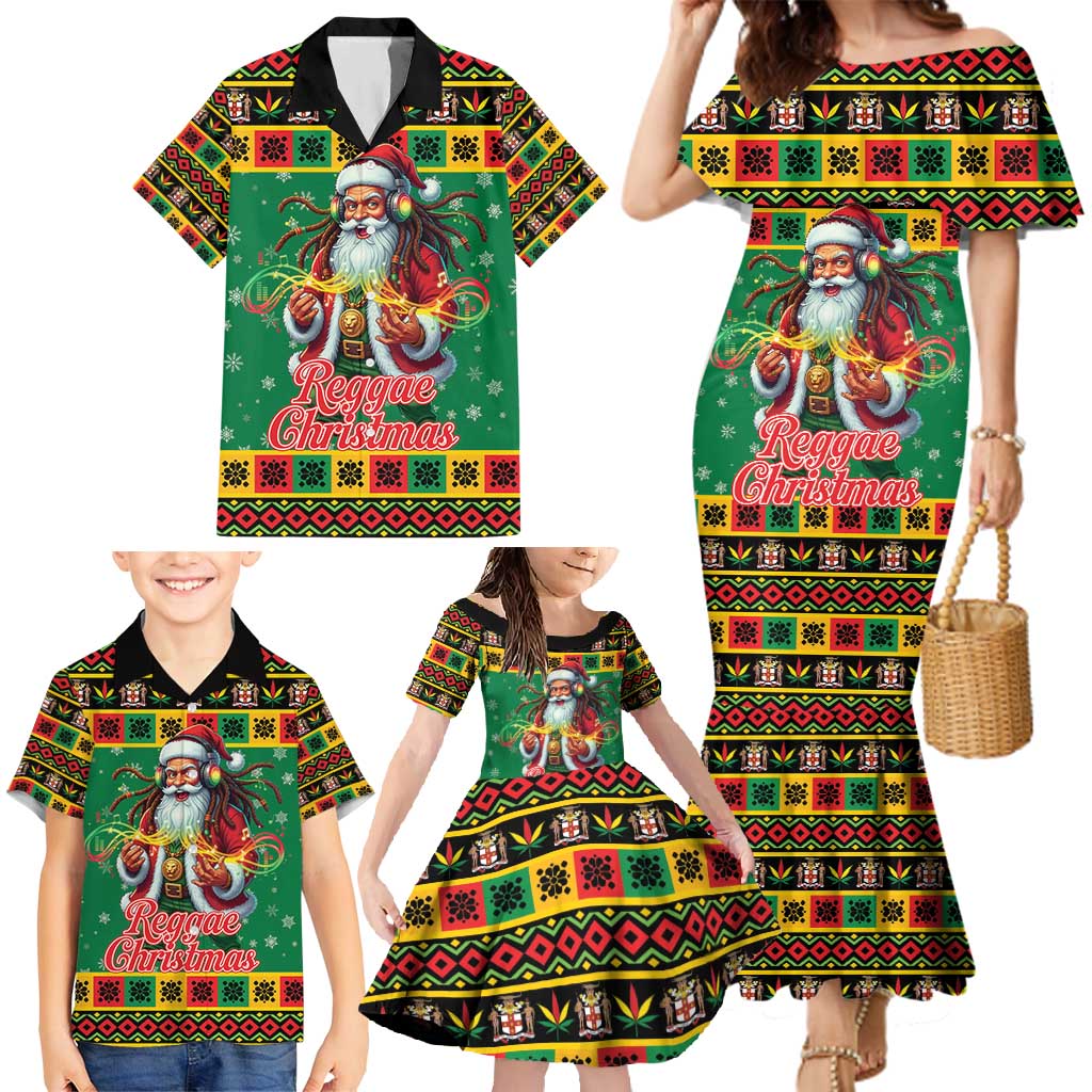 Jamaica Christmas Family Matching Mermaid Dress and Hawaiian Shirt Reggae Santa with Dreadlocks Design - Wonder Print Shop