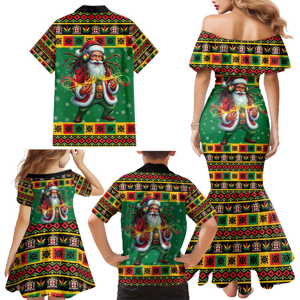 Jamaica Christmas Family Matching Mermaid Dress and Hawaiian Shirt Reggae Santa with Dreadlocks Design - Wonder Print Shop