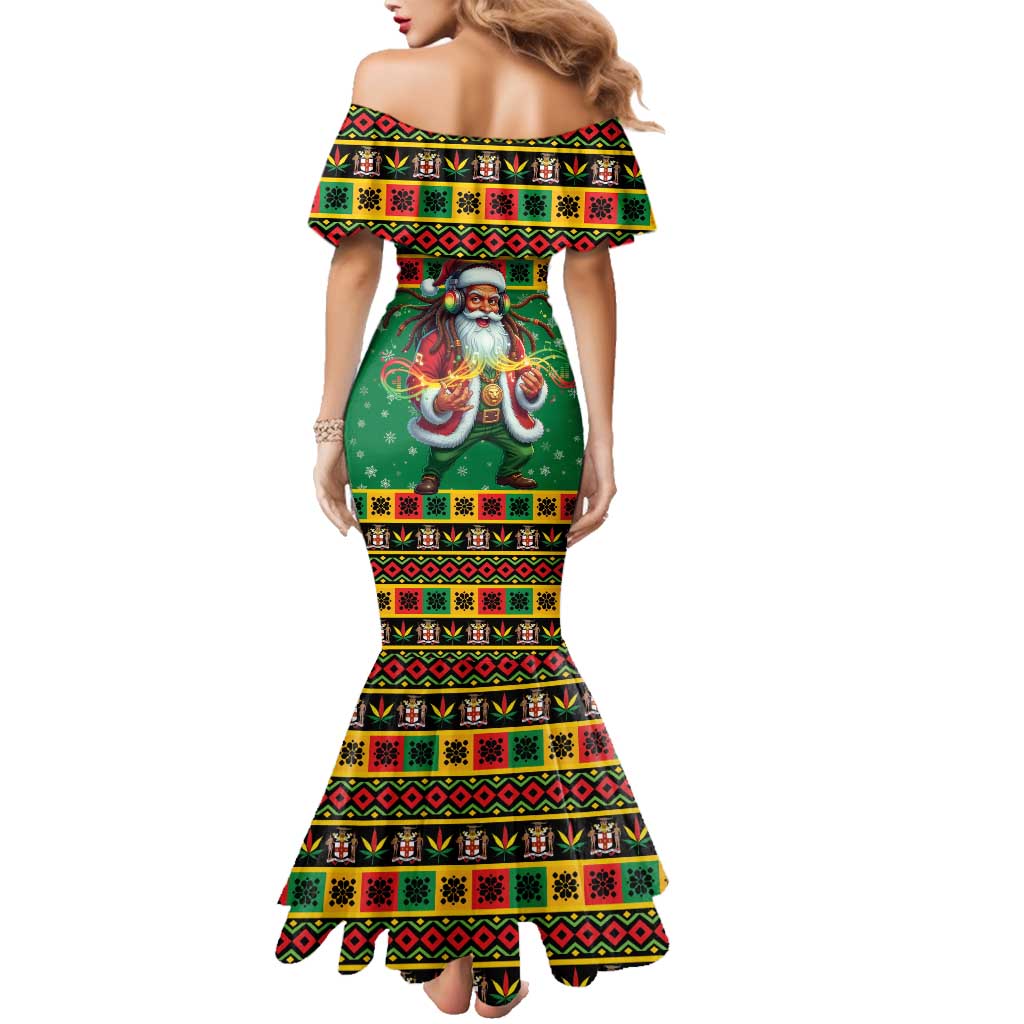 Jamaica Christmas Family Matching Mermaid Dress and Hawaiian Shirt Reggae Santa with Dreadlocks Design - Wonder Print Shop