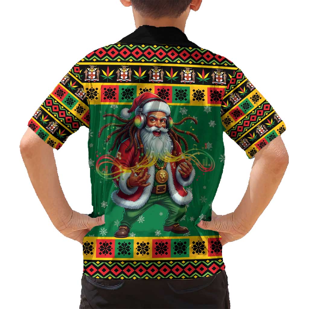 Jamaica Christmas Family Matching Off Shoulder Maxi Dress and Hawaiian Shirt Reggae Santa with Dreadlocks Design - Wonder Print Shop