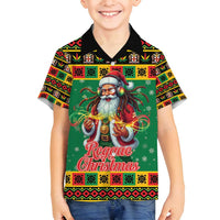 Jamaica Christmas Family Matching Off Shoulder Short Dress and Hawaiian Shirt Reggae Santa with Dreadlocks Design - Wonder Print Shop