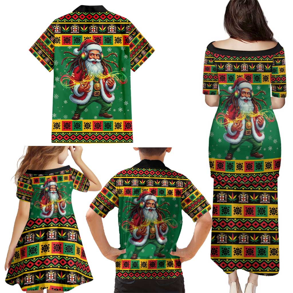 Jamaica Christmas Family Matching Puletasi and Hawaiian Shirt Reggae Santa with Dreadlocks Design - Wonder Print Shop