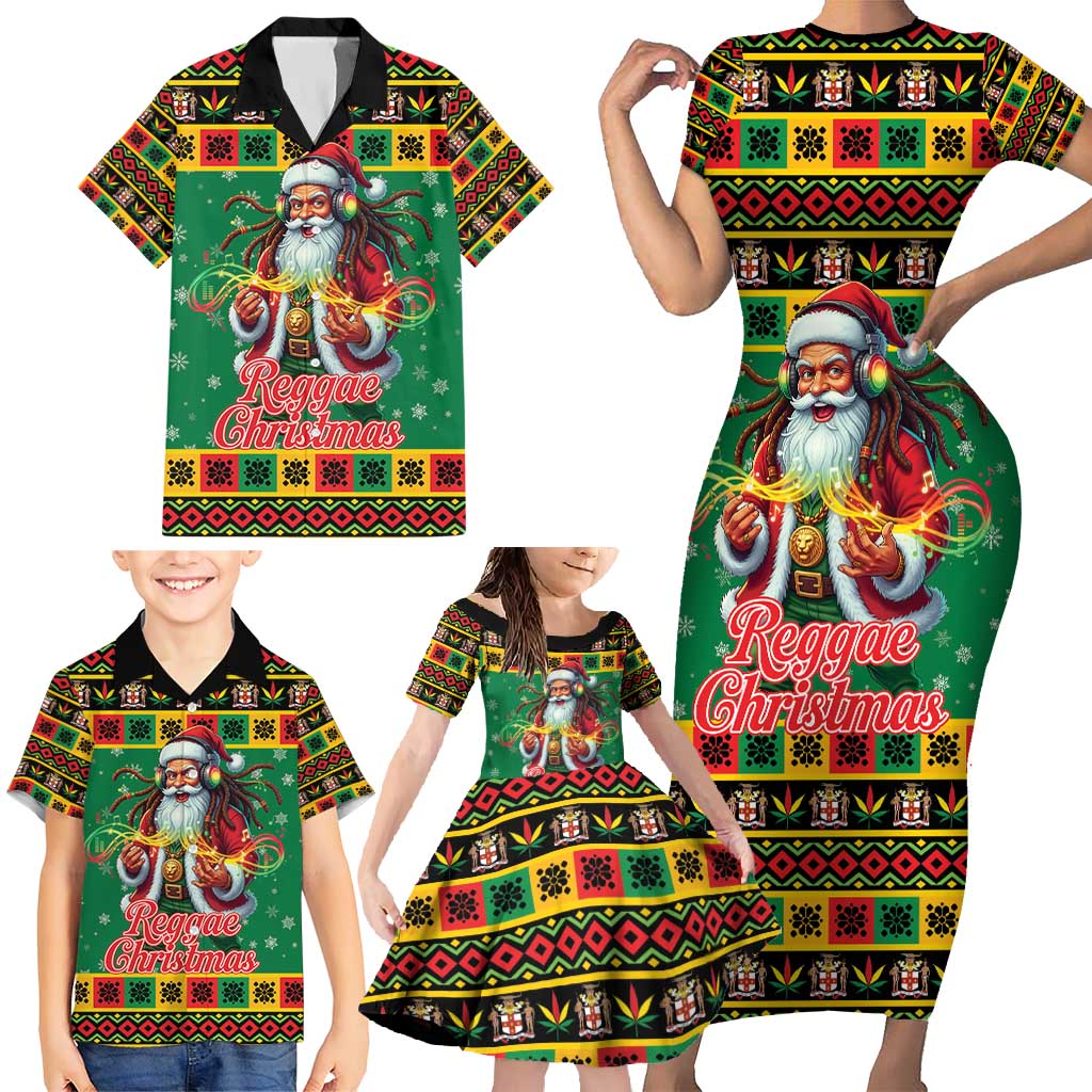 Jamaica Christmas Family Matching Short Sleeve Bodycon Dress and Hawaiian Shirt Reggae Santa with Dreadlocks Design - Wonder Print Shop