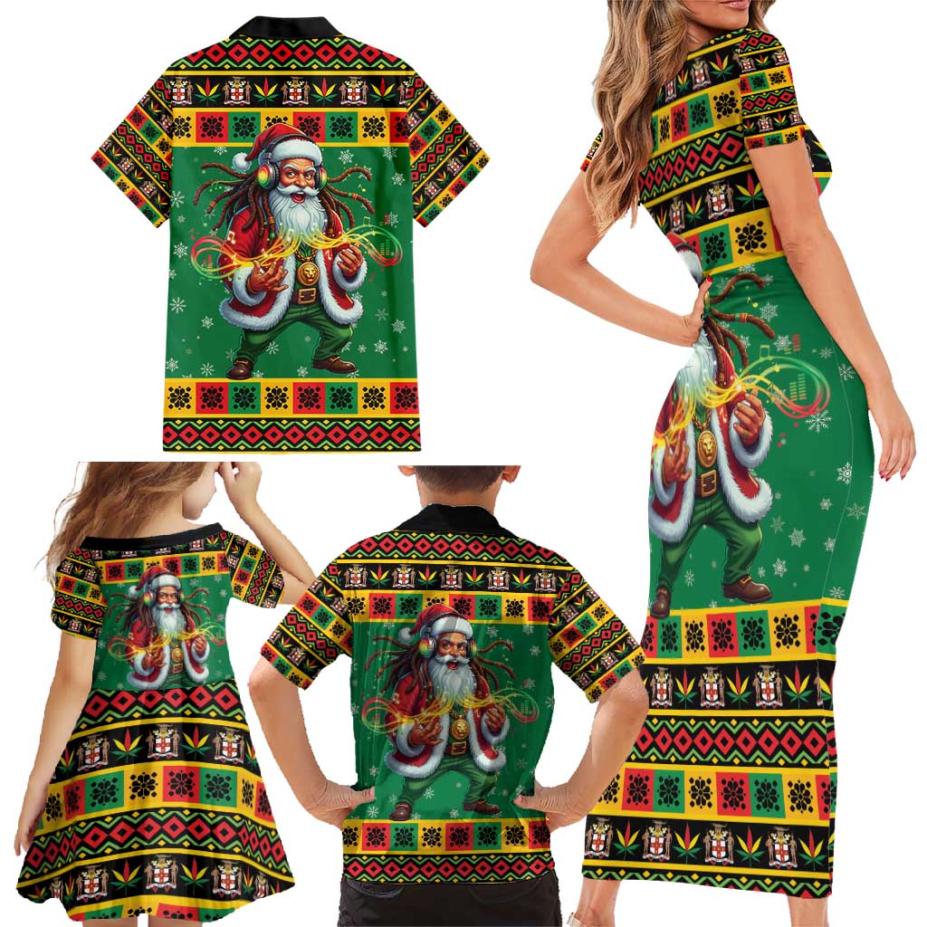Jamaica Christmas Family Matching Short Sleeve Bodycon Dress and Hawaiian Shirt Reggae Santa with Dreadlocks Design - Wonder Print Shop