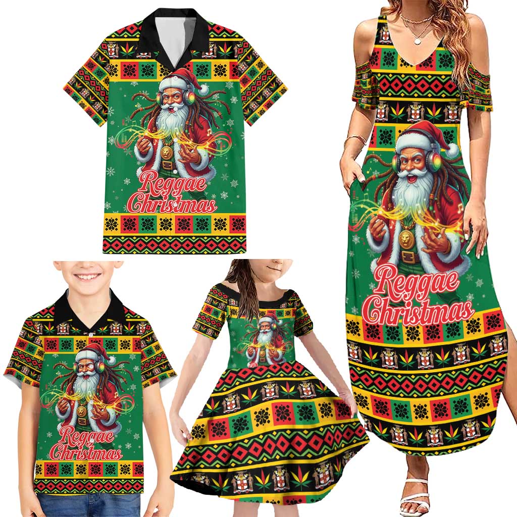 Jamaica Christmas Family Matching Summer Maxi Dress and Hawaiian Shirt Reggae Santa with Dreadlocks Design - Wonder Print Shop