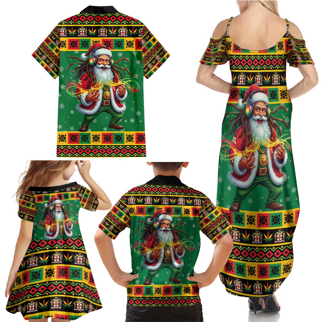 Jamaica Christmas Family Matching Summer Maxi Dress and Hawaiian Shirt Reggae Santa with Dreadlocks Design - Wonder Print Shop