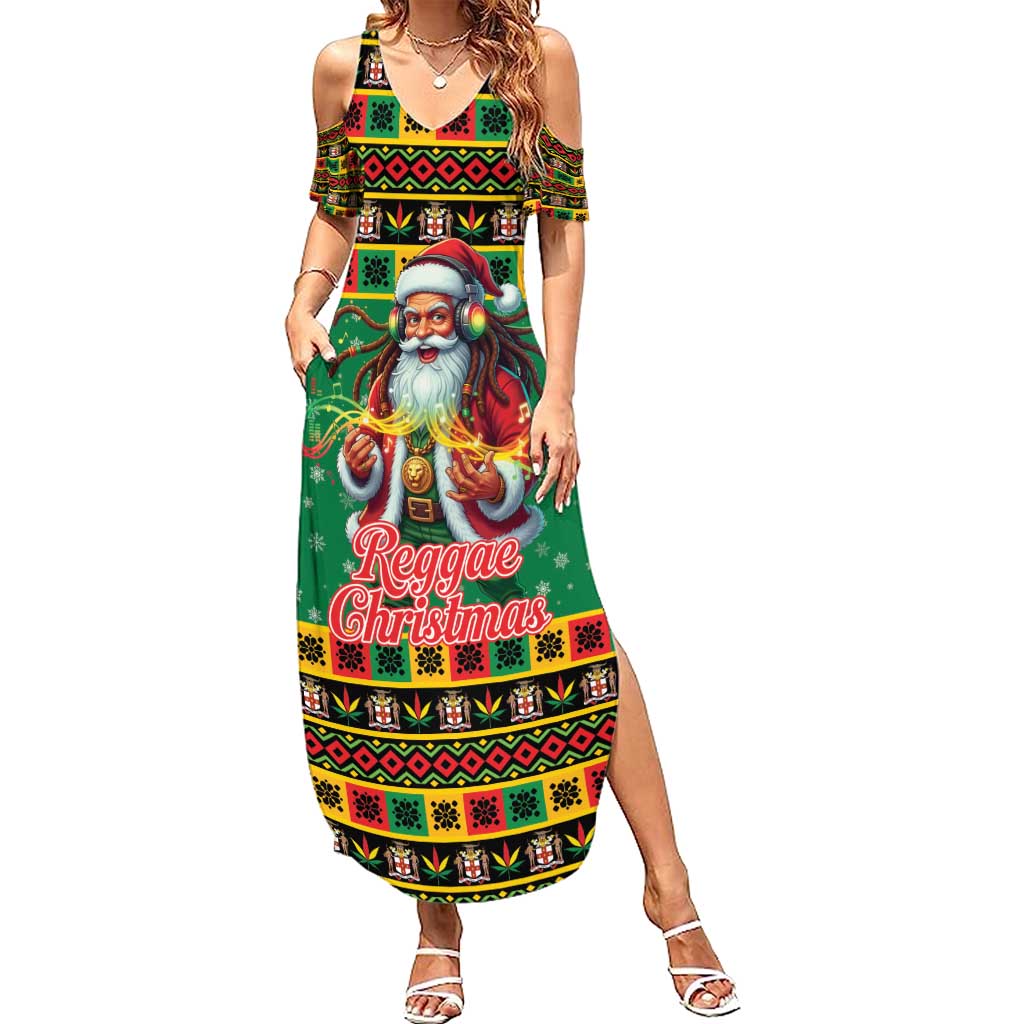 Jamaica Christmas Family Matching Summer Maxi Dress and Hawaiian Shirt Reggae Santa with Dreadlocks Design - Wonder Print Shop