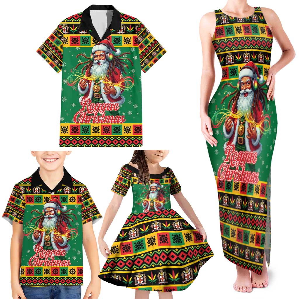Jamaica Christmas Family Matching Tank Maxi Dress and Hawaiian Shirt Reggae Santa with Dreadlocks Design - Wonder Print Shop