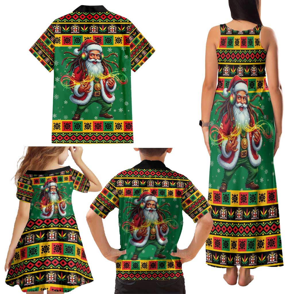 Jamaica Christmas Family Matching Tank Maxi Dress and Hawaiian Shirt Reggae Santa with Dreadlocks Design - Wonder Print Shop