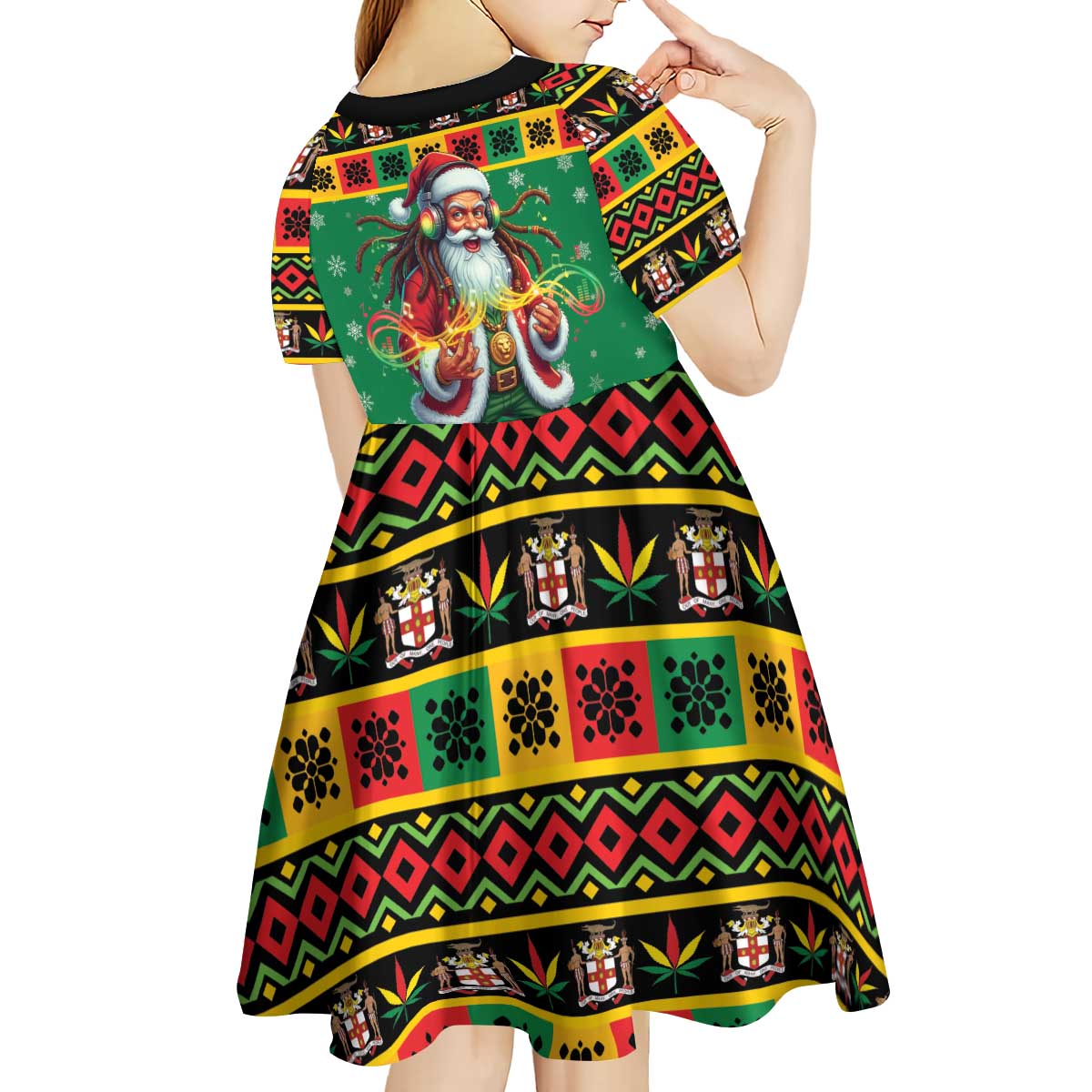 Jamaica Christmas Kid Short Sleeve Dress Reggae Santa with Dreadlocks Design - Wonder Print Shop
