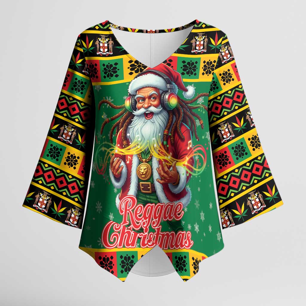 Jamaica Christmas Kimono Sleeve Blouse Reggae Santa with Dreadlocks Design - Wonder Print Shop
