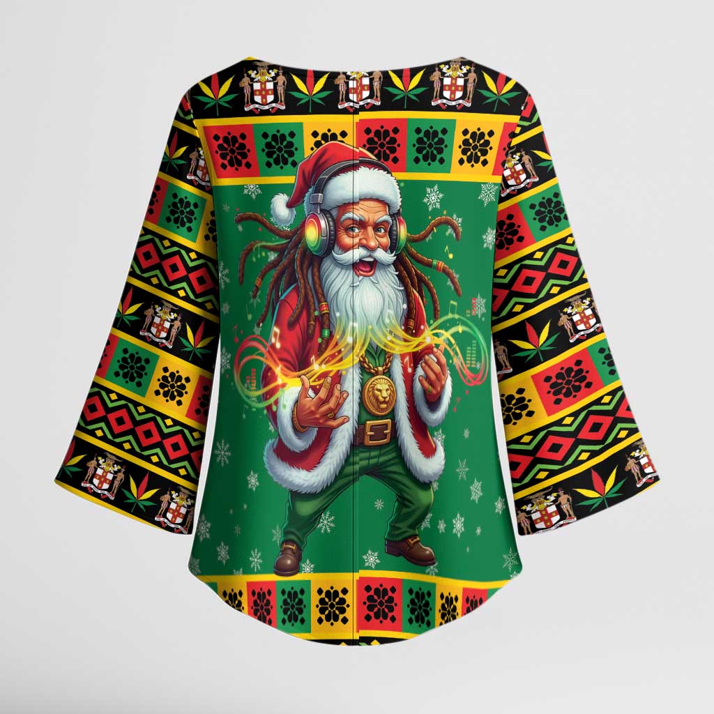Jamaica Christmas Kimono Sleeve Blouse Reggae Santa with Dreadlocks Design - Wonder Print Shop