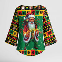 Jamaica Christmas Kimono Sleeve Blouse Reggae Santa with Dreadlocks Design - Wonder Print Shop
