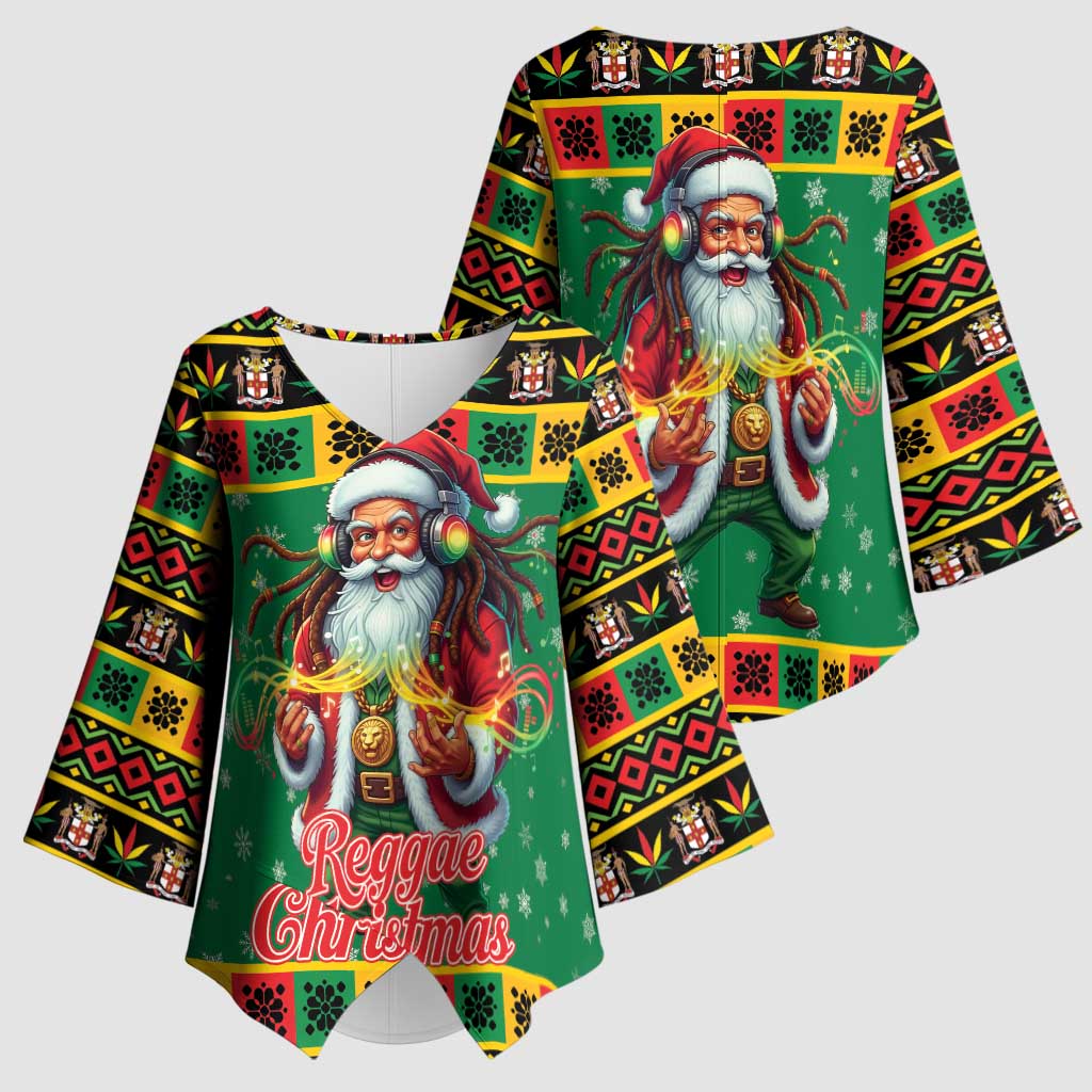 Jamaica Christmas Kimono Sleeve Blouse Reggae Santa with Dreadlocks Design - Wonder Print Shop