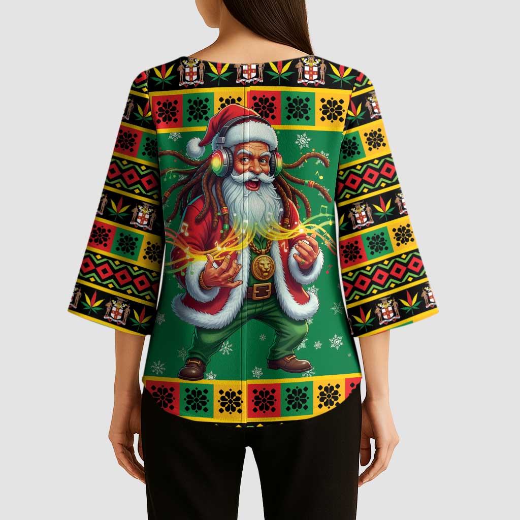 Jamaica Christmas Kimono Sleeve Blouse Reggae Santa with Dreadlocks Design - Wonder Print Shop