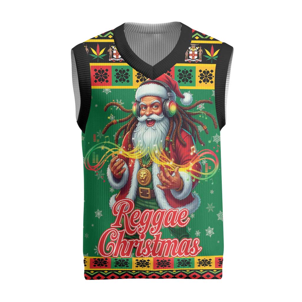 Jamaica Christmas Knitted V-Neck Vest Reggae Santa with Dreadlocks Design - Wonder Print Shop