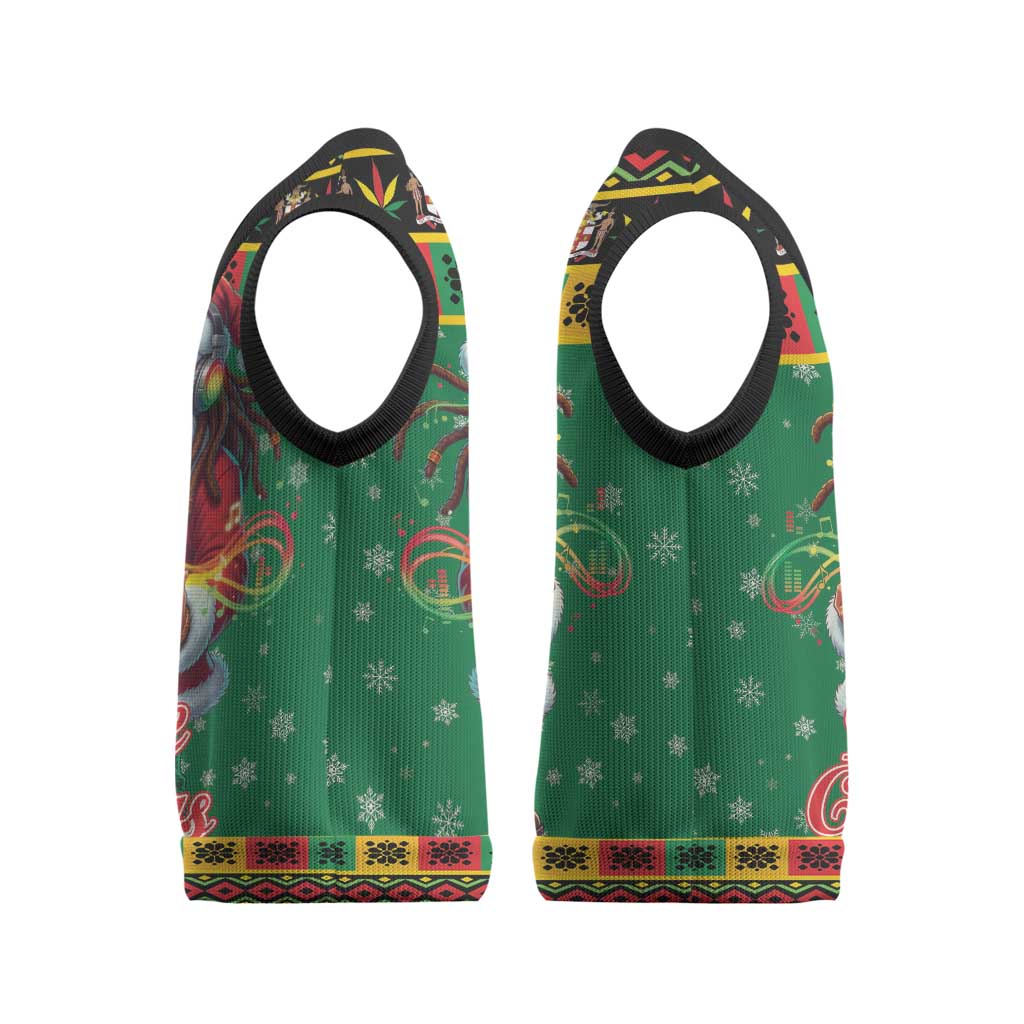 Jamaica Christmas Knitted V-Neck Vest Reggae Santa with Dreadlocks Design - Wonder Print Shop