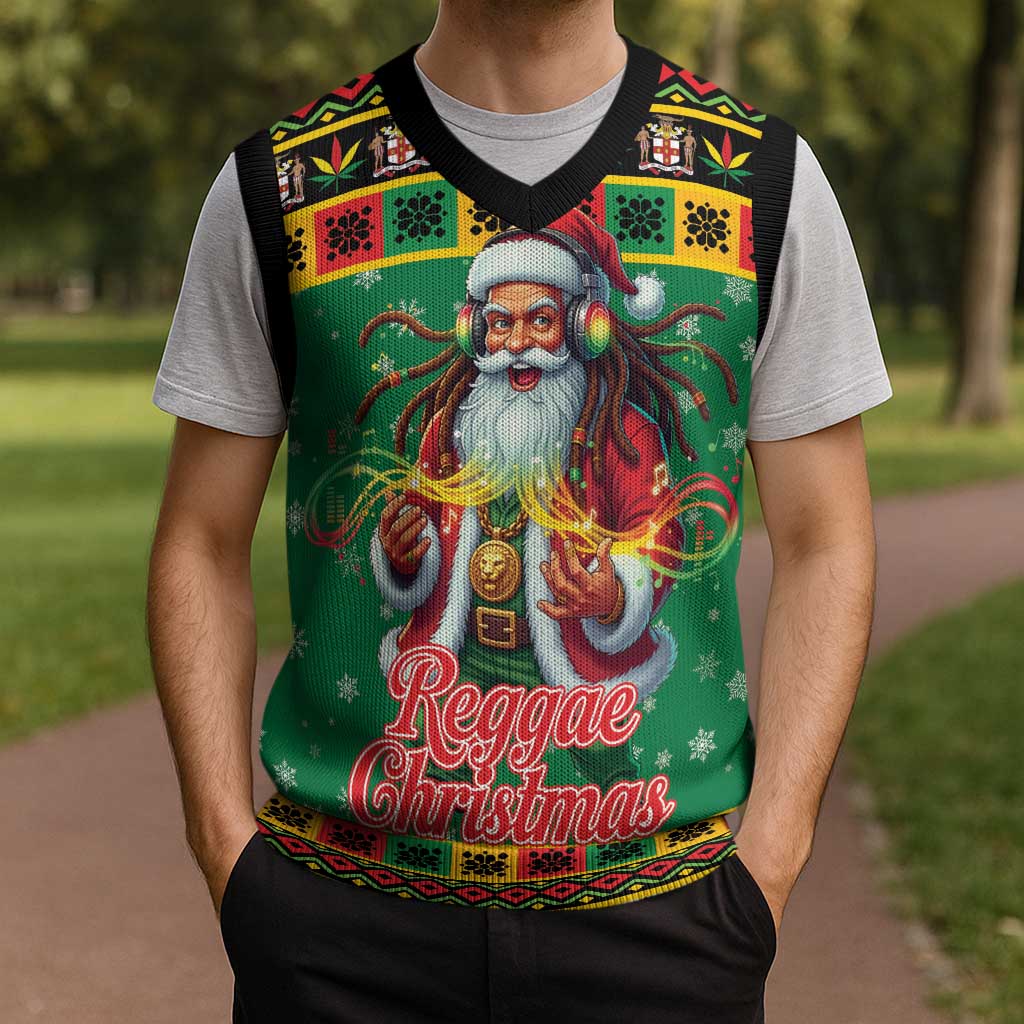 Jamaica Christmas Knitted V-Neck Vest Reggae Santa with Dreadlocks Design - Wonder Print Shop