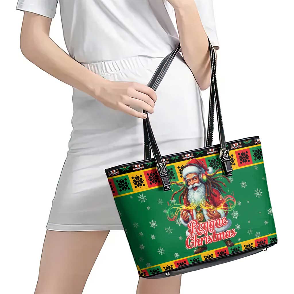 Jamaica Christmas Leather Tote Bag Reggae Santa with Dreadlocks Design - Wonder Print Shop